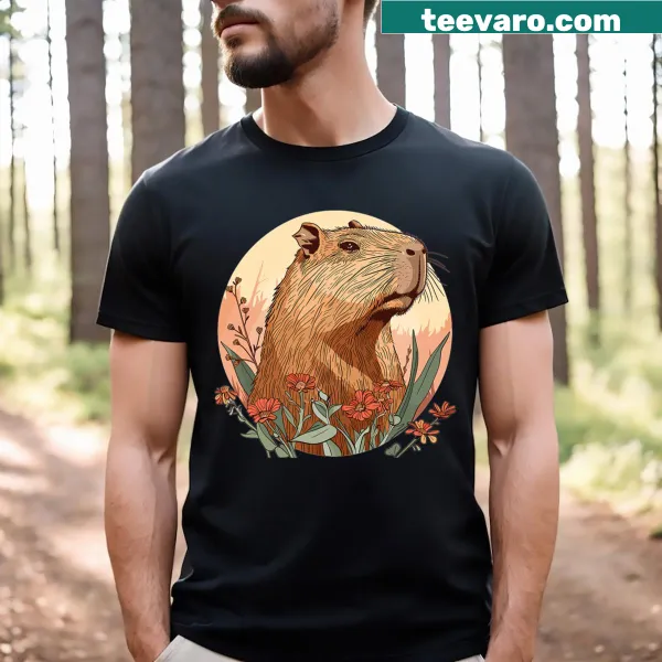 Aesthetic t-shirt featuring a capybara illustration