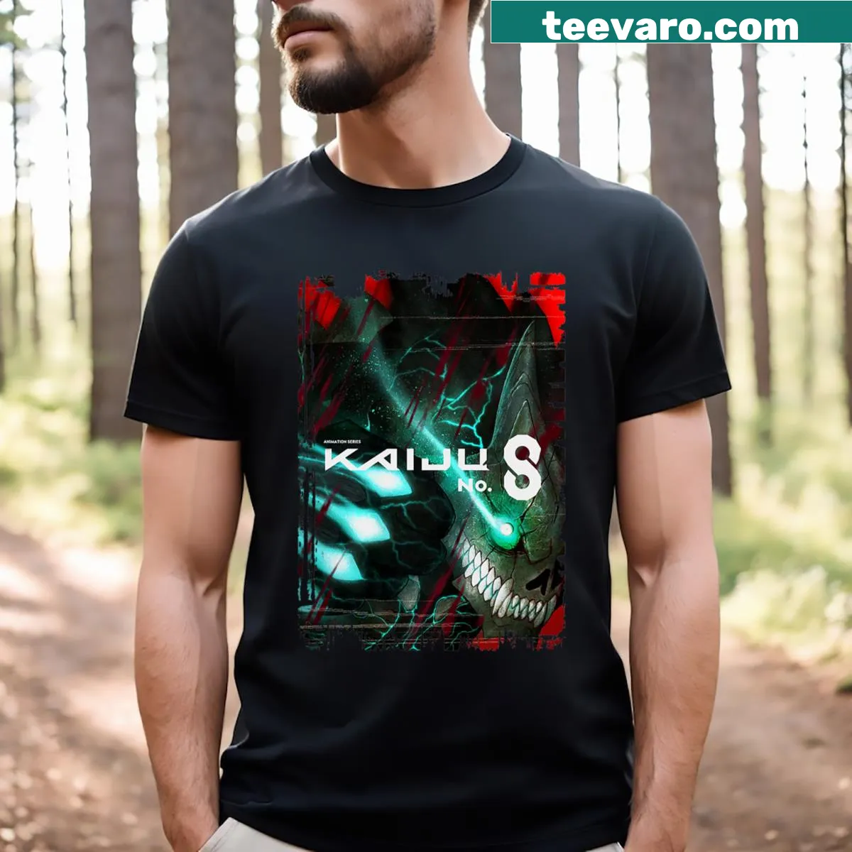 Vintage Kaiju No 8 T-shirt featuring a stylized kaiju graphic — on a men's t-shirt