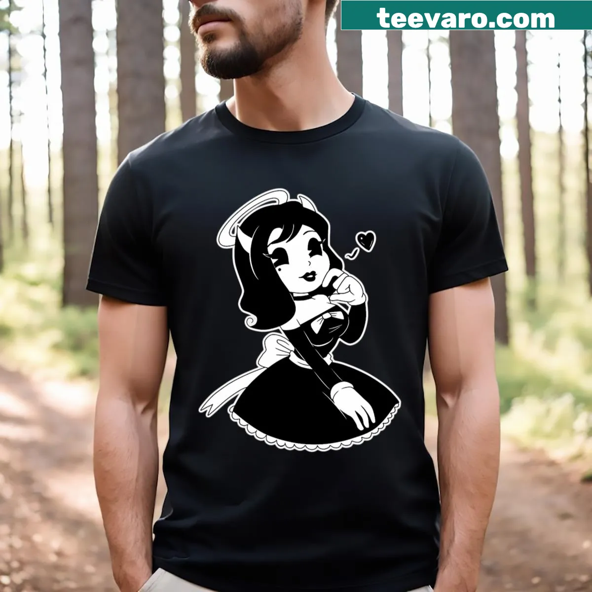 Vintage cartoon t-shirt featuring Alice Angel gothic design — on a men's t-shirt