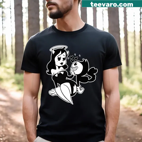 Vintage Alice Angel and Bendy Demon graphic on t-shirt