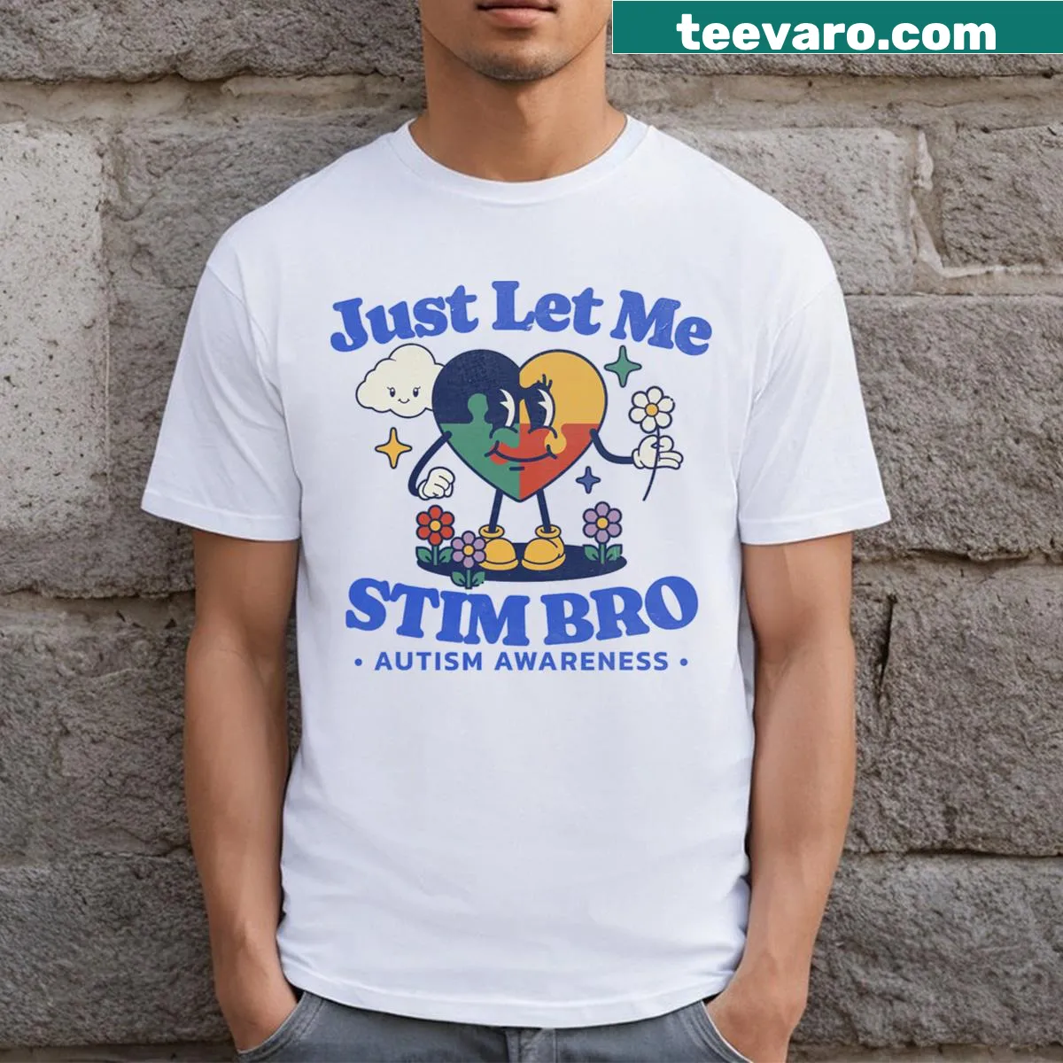 Cute butterfly cartoon design supporting autism awareness on T-shirt — on a men's t-shirt