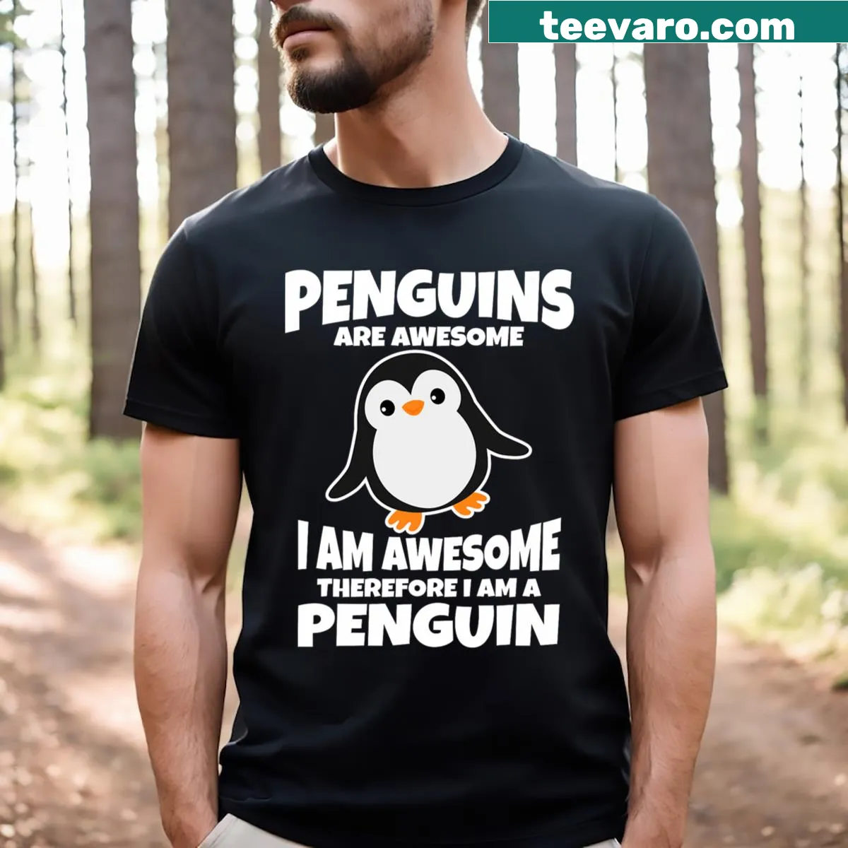 Cartoon penguin graphic t-shirt for penguin lovers — on a men's t-shirt