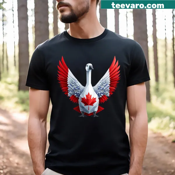 Illustrative Canada Day T-shirt with maple leaf and bird design