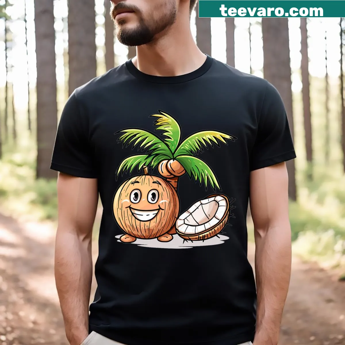 Cute cartoon coconut design for kids — on a men's t-shirt