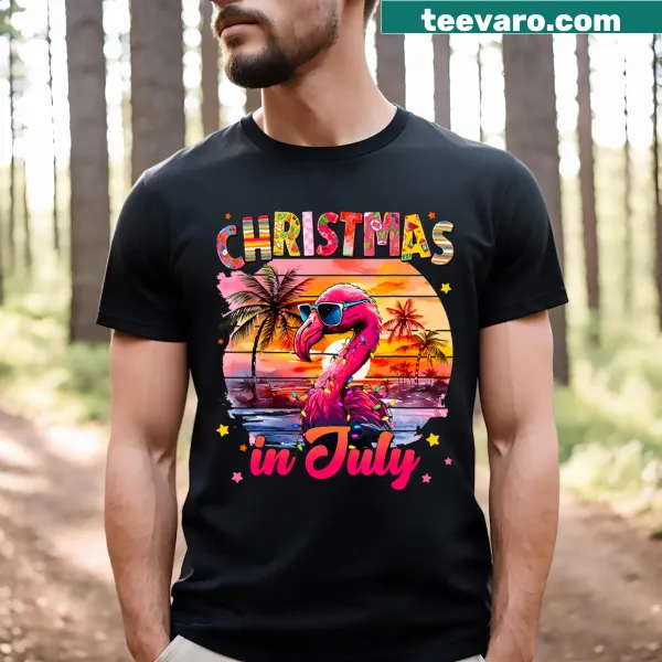 Flamingo wearing a Santa hat graphic for a summer-themed kids t-shirt