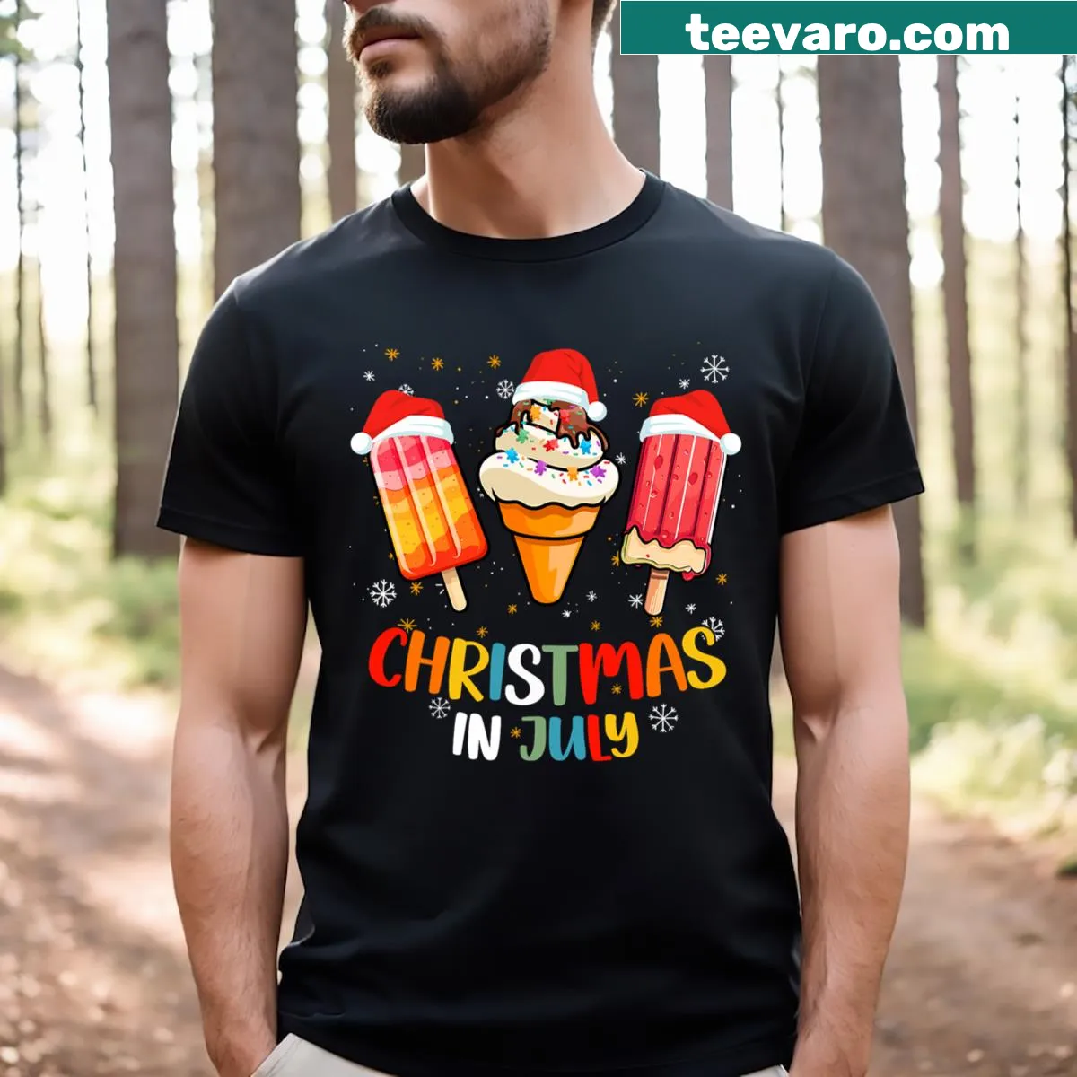 Playful popsicles and ice cream graphic on T-shirt — on a men's t-shirt