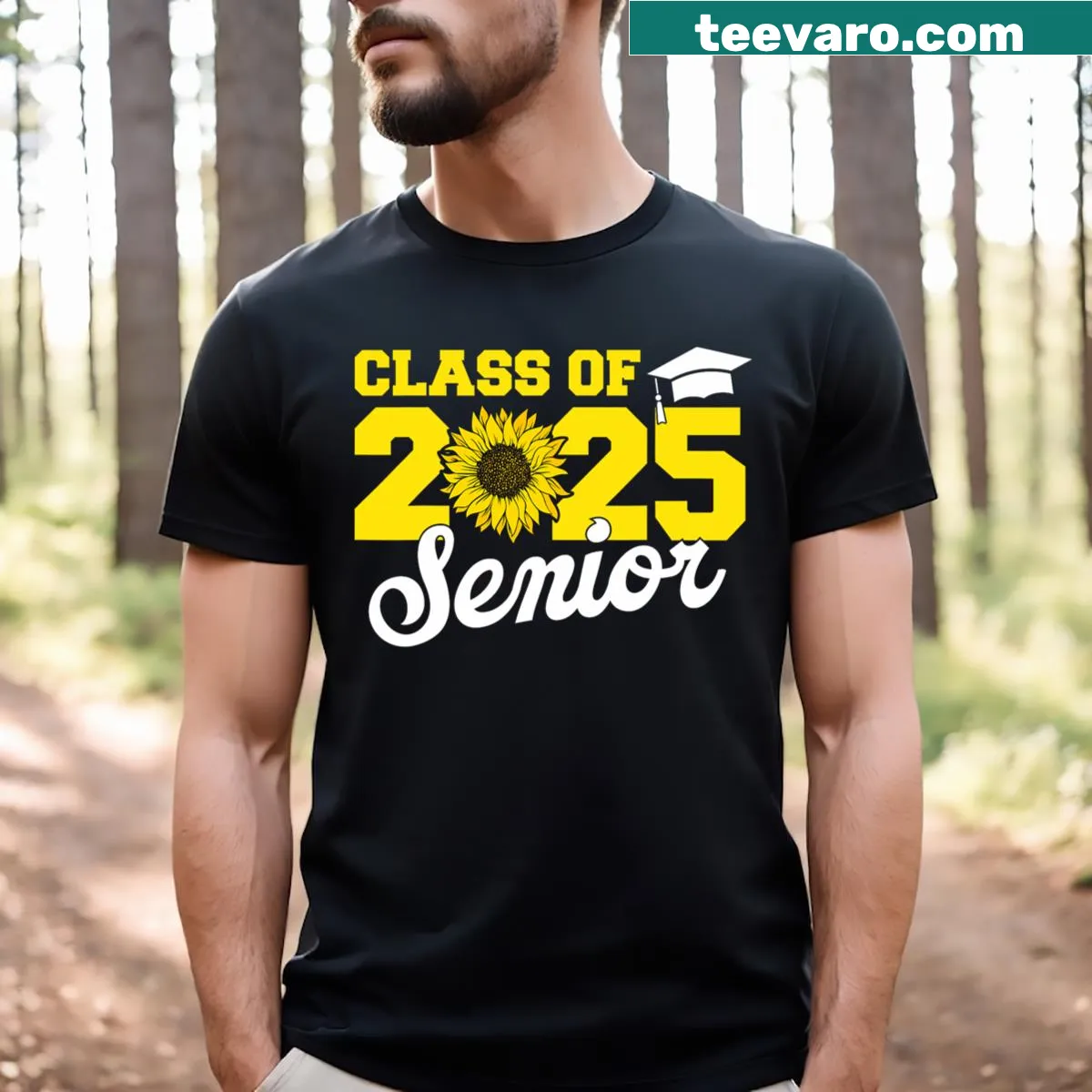 Sunflower graphic T-shirt for Class of 2025 students — on a men's t-shirt