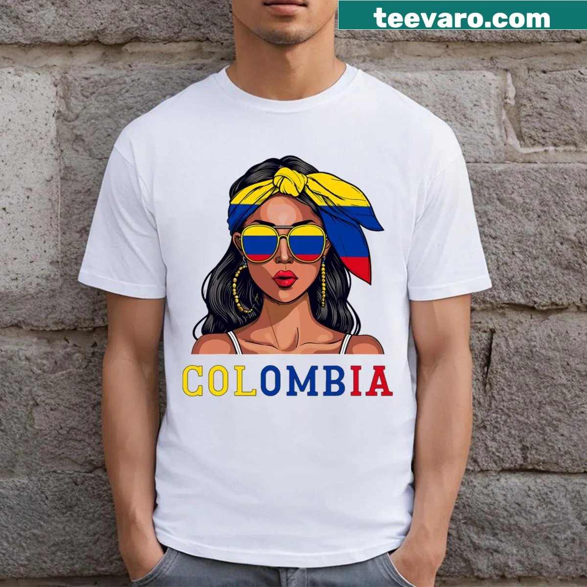 Colombian flag graphic for women's t-shirt — on a men's t-shirt