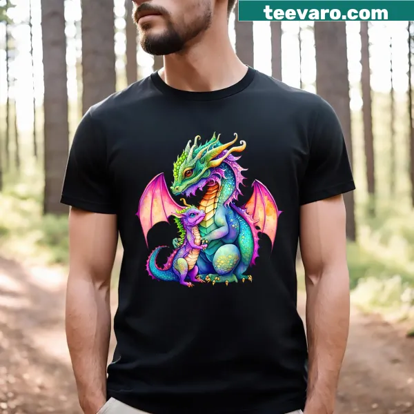 Dragon mom and baby graphic on kids' t-shirt
