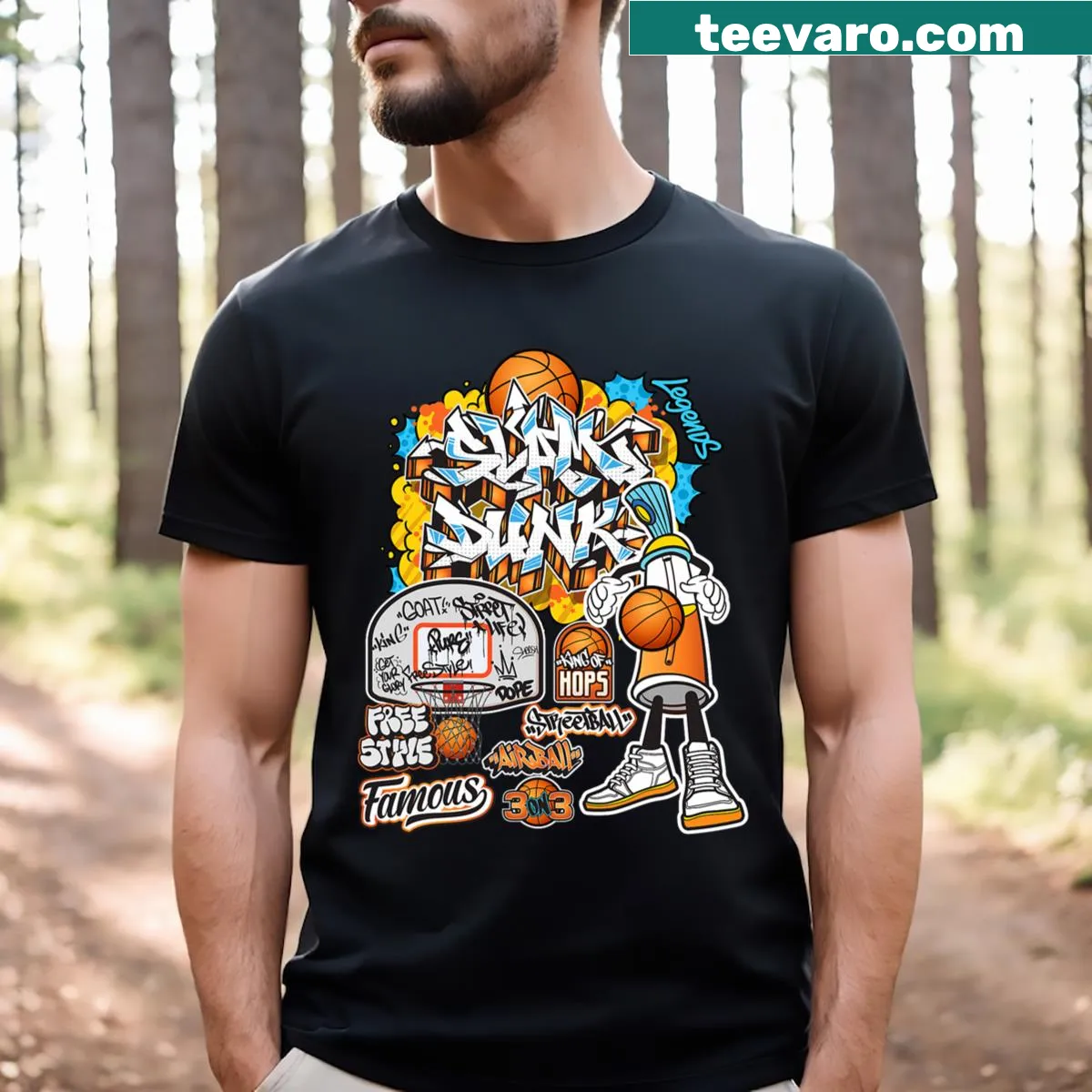 Basketball graffiti style t-shirt graphic design — on a men's t-shirt