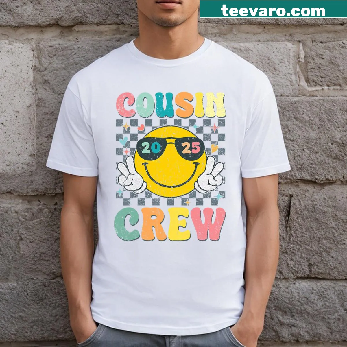 Matching Cousin Crews T-shirt for kids with playful text design — on a men's t-shirt