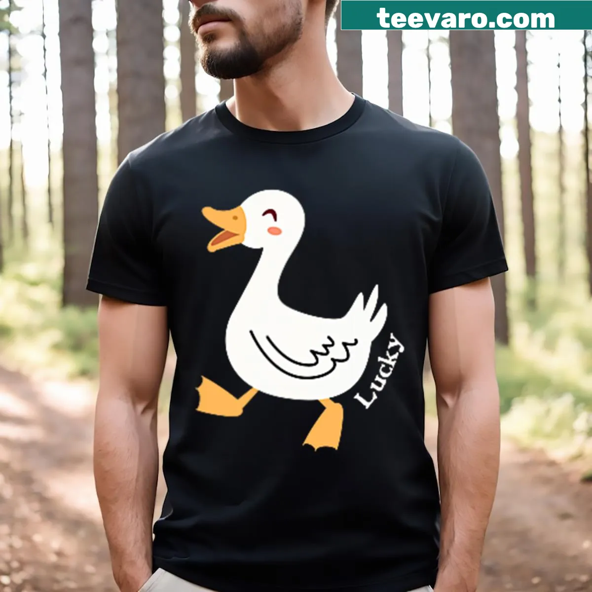 Happy cartoon duck graphic tee for kids — on a men's t-shirt