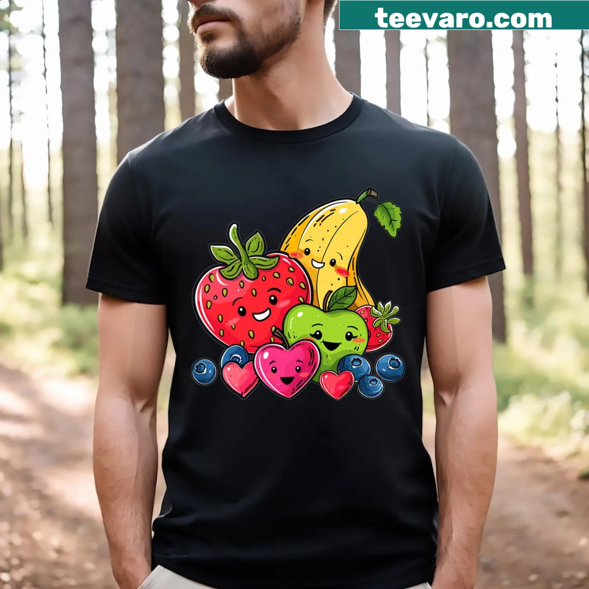 Cute kids T-shirt with playful fruit illustrations — on a men's t-shirt