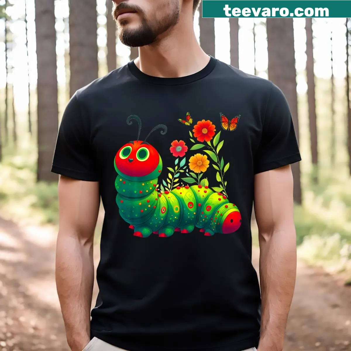 Cute caterpillar design for kids with a transformation theme — on a men's t-shirt