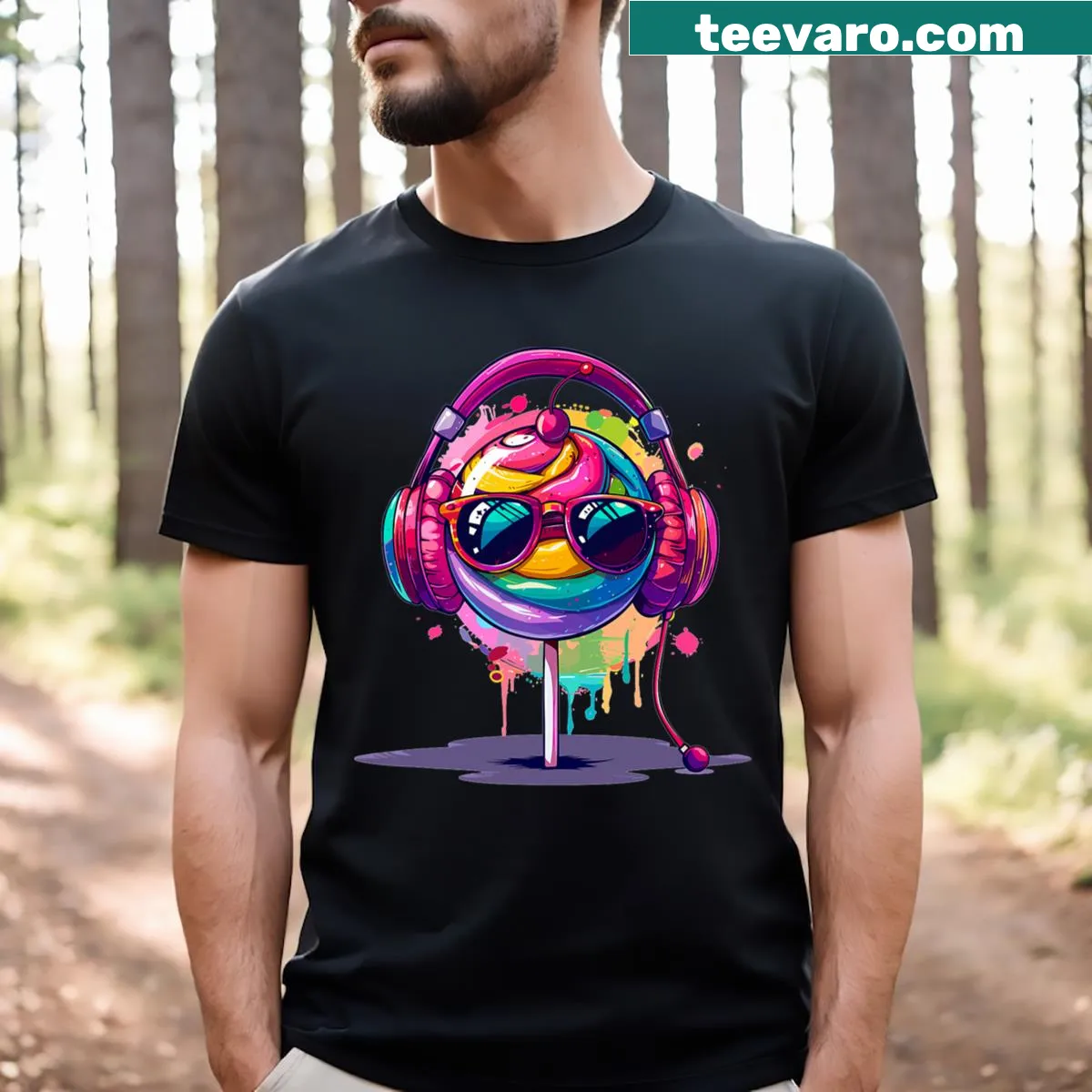 Cute lollipop character with sunglasses for kids — on a men's t-shirt