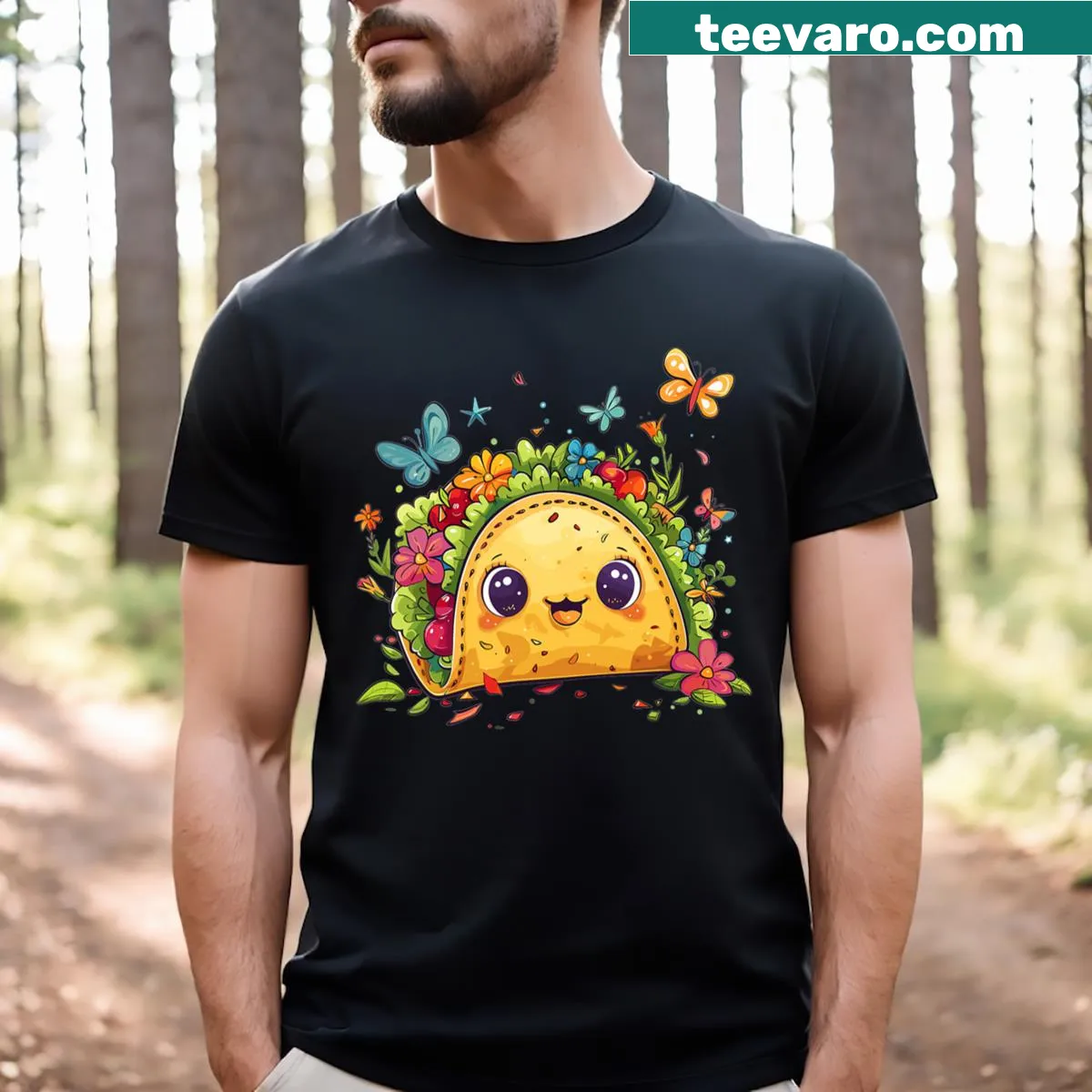 Kids T-shirt featuring a cute taco illustration — on a men's t-shirt