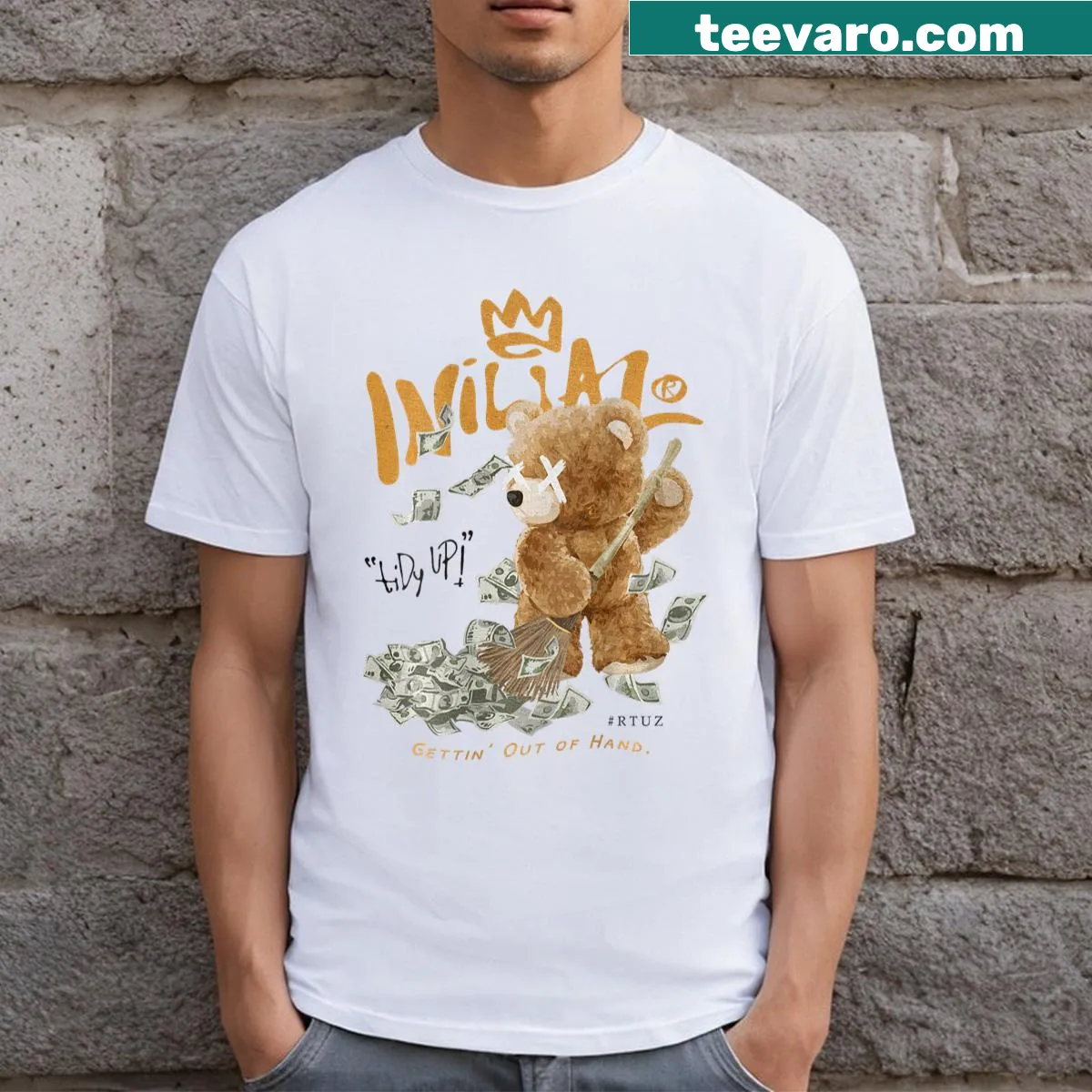 Cute teddy bear graffiti design for kids — on a men's t-shirt