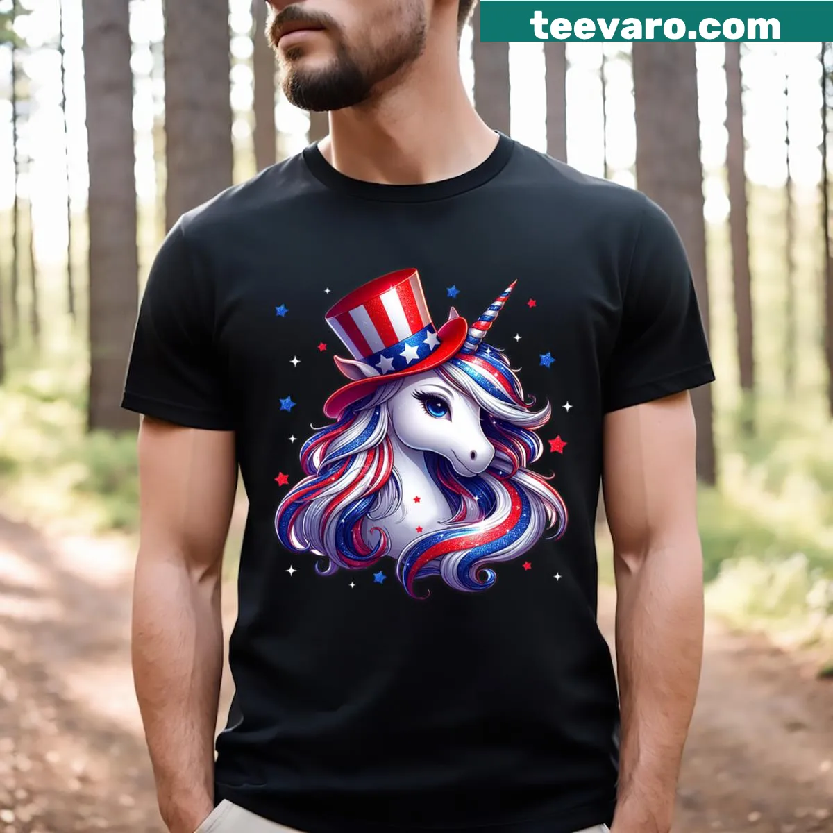 Patriotic unicorn graphic on a kids t-shirt — on a men's t-shirt