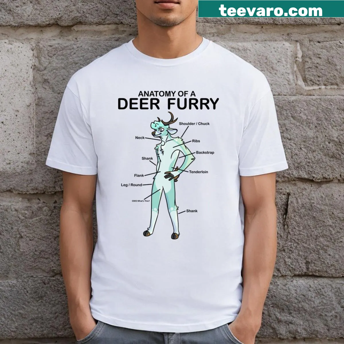 Whimsical deer anatomy illustration T-shirt for nature lovers — on a men's t-shirt