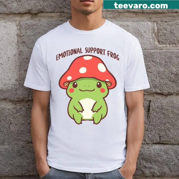 Kawaii frog T-shirt with an emotional support theme