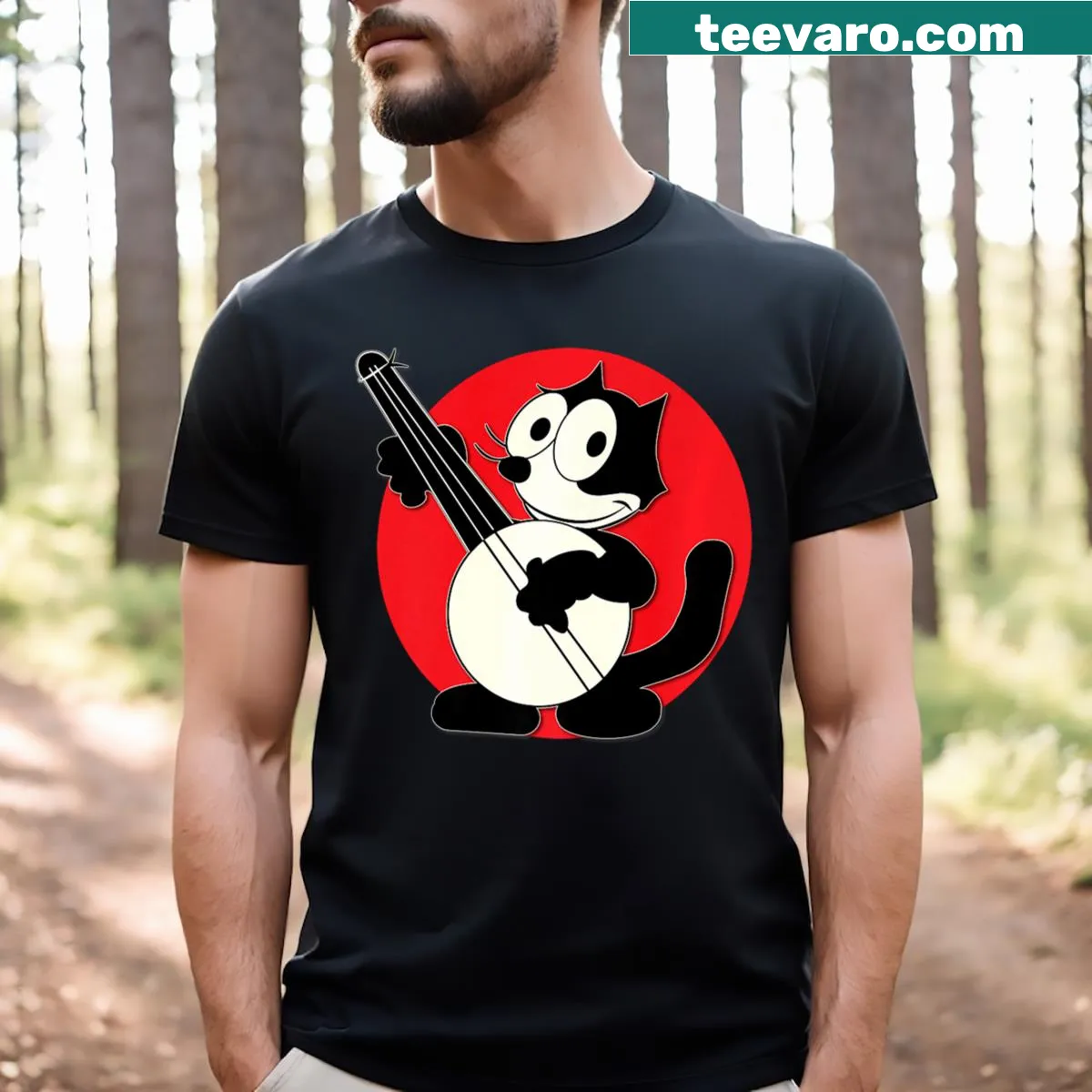 Vintage graphic of Felix the Cat playing a banjo — on a men's t-shirt