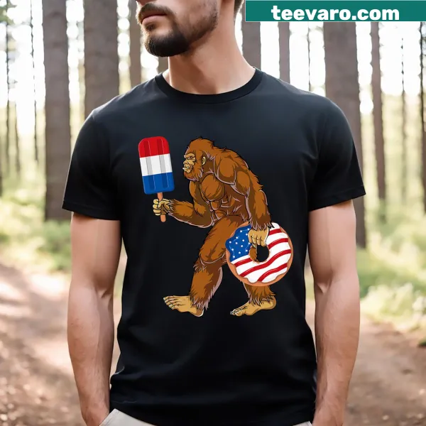 Bigfoot in American flag design for 4th of July celebration
