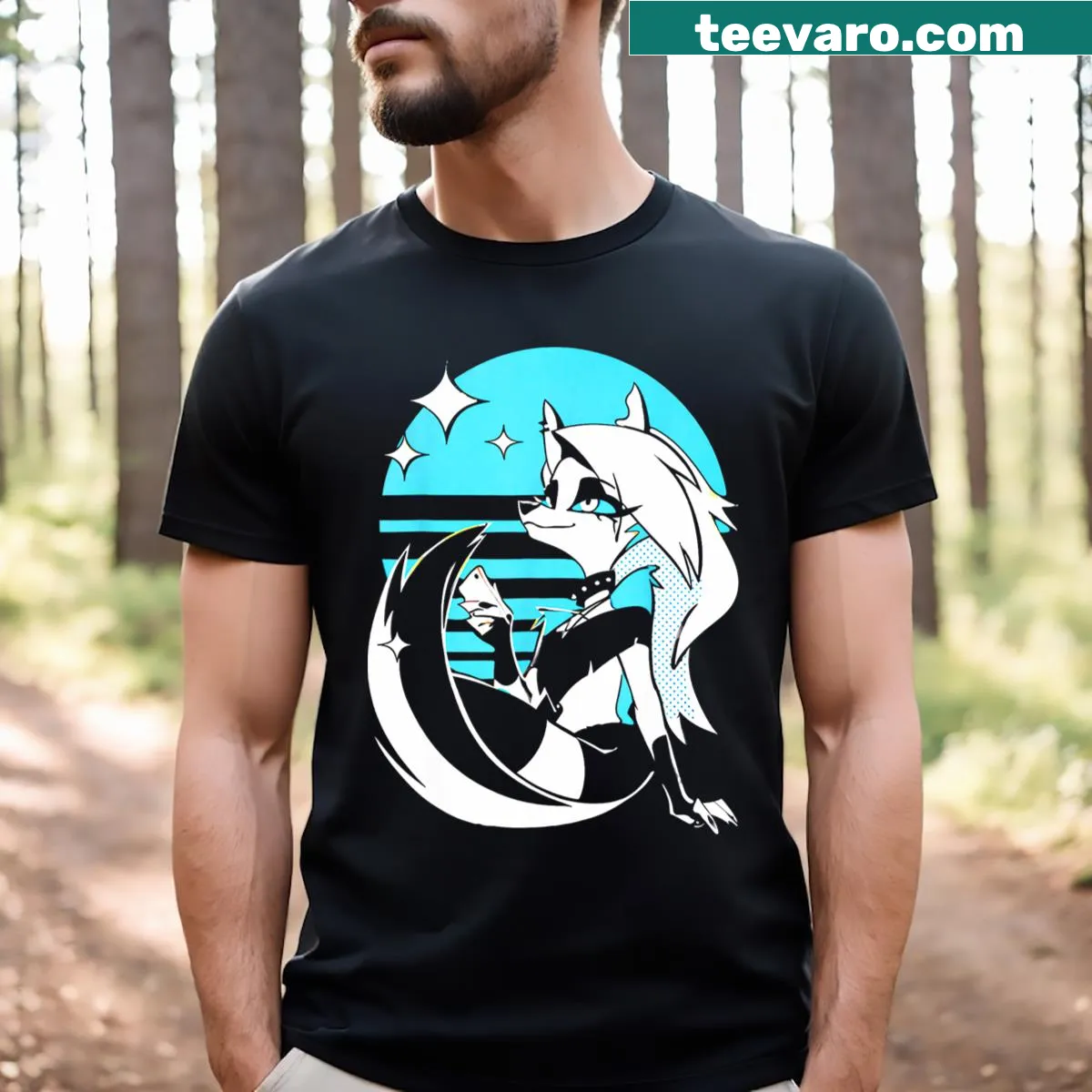 Cartoon Angel Dust character redesign t-shirt — on a men's t-shirt