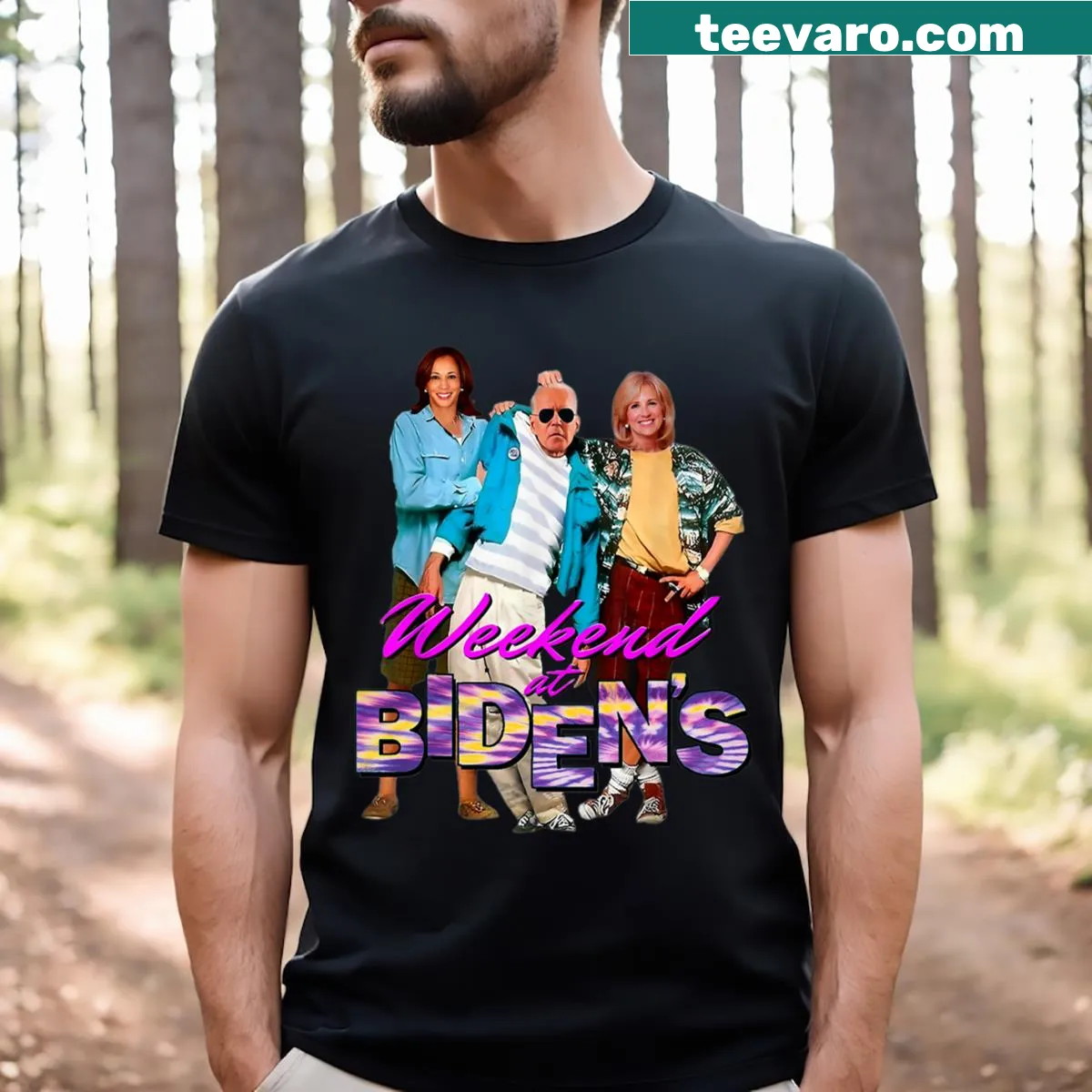 Cartoon design featuring Bidens with a humorous twist — on a men's t-shirt