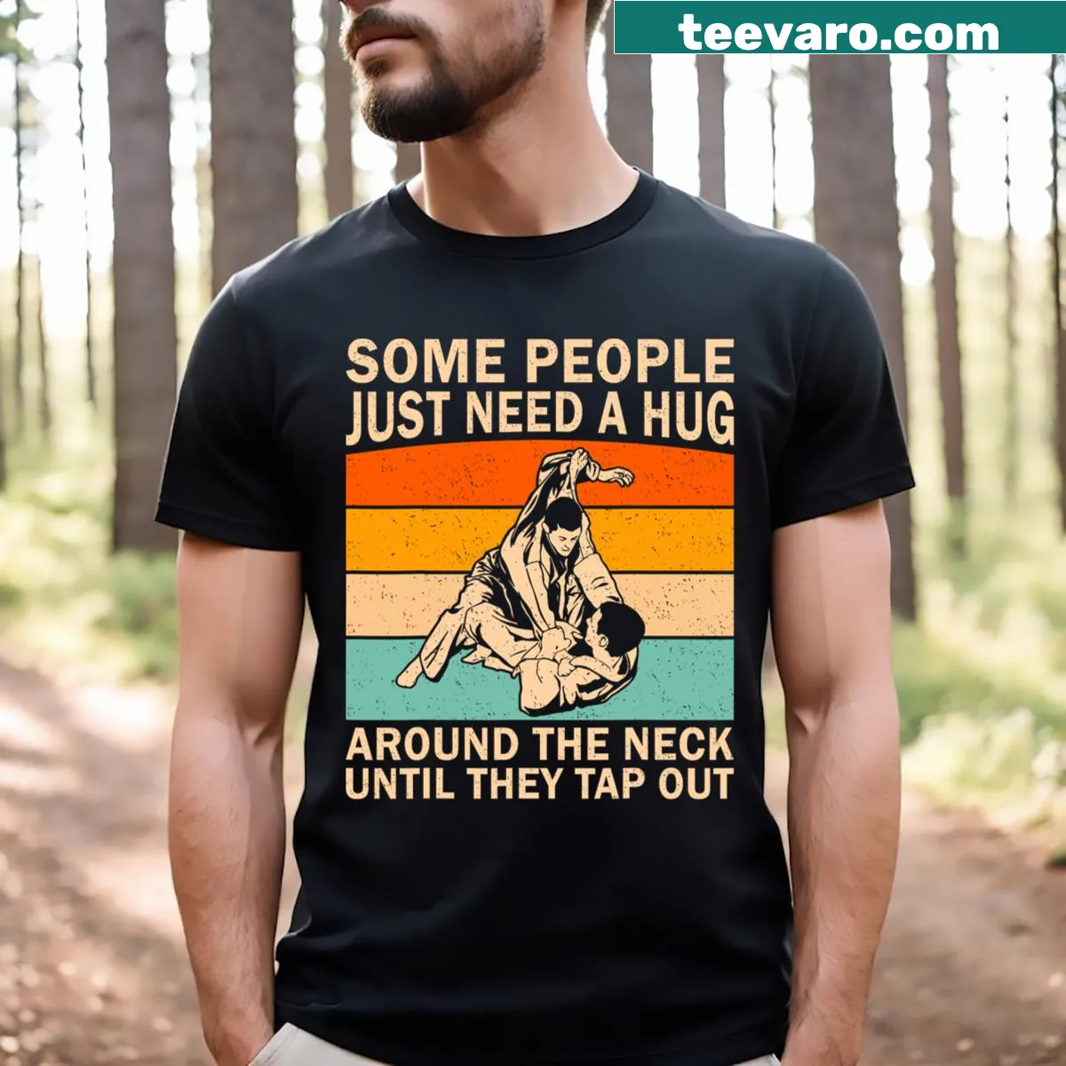Illustrative T-shirt featuring humorous Brazilian Jiu Jitsu design for martial arts fans. — on a men's t-shirt
