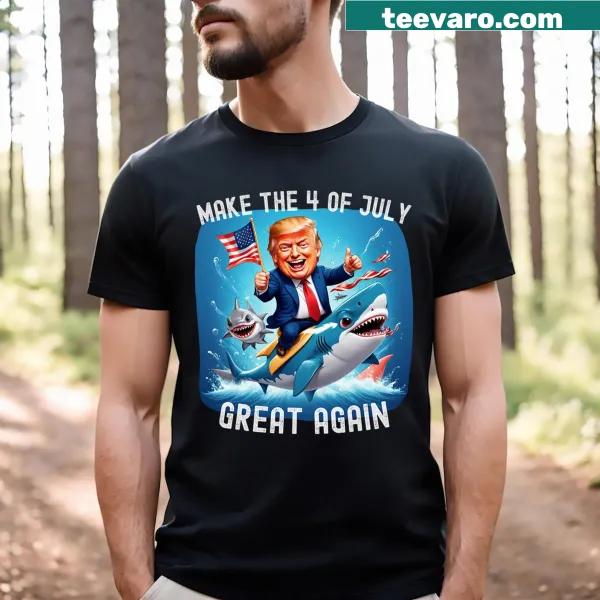 Cartoon Trump riding a shark design for 4th of July