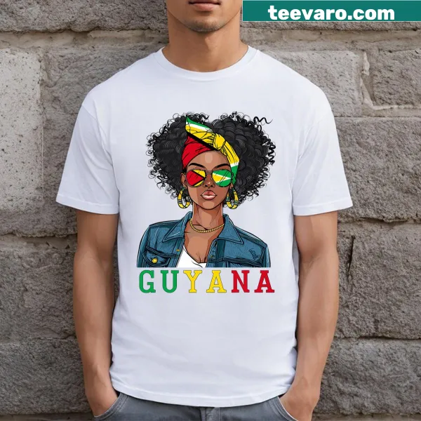 Guyanese flag graphic on a women's t-shirt