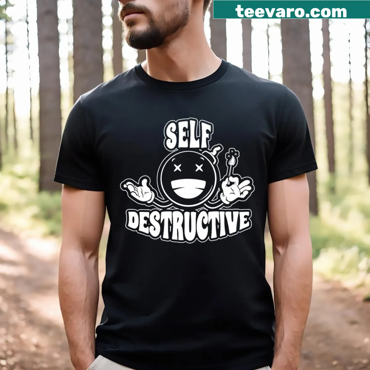 Cartoon bomb character with a satirical message — on a men's t-shirt
