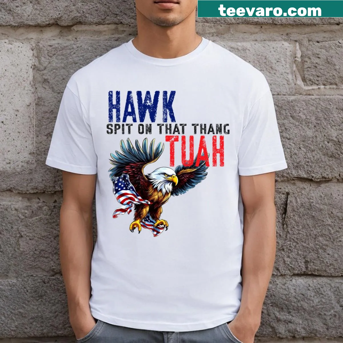 Funny hawk design merged with American flag on a t-shirt — on a men's t-shirt