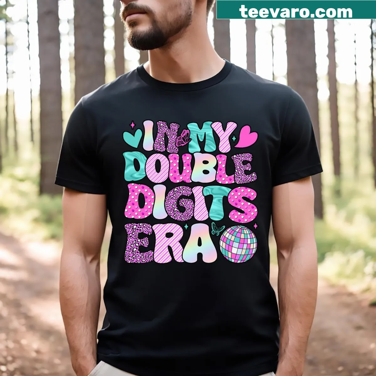 Retro 10th birthday shirt with 'In My Double Digits Era' message — on a men's t-shirt