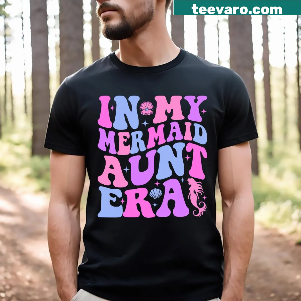 Vintage-style birthday shirt with 'In My Mermaid Aunt Era' text — on a men's t-shirt