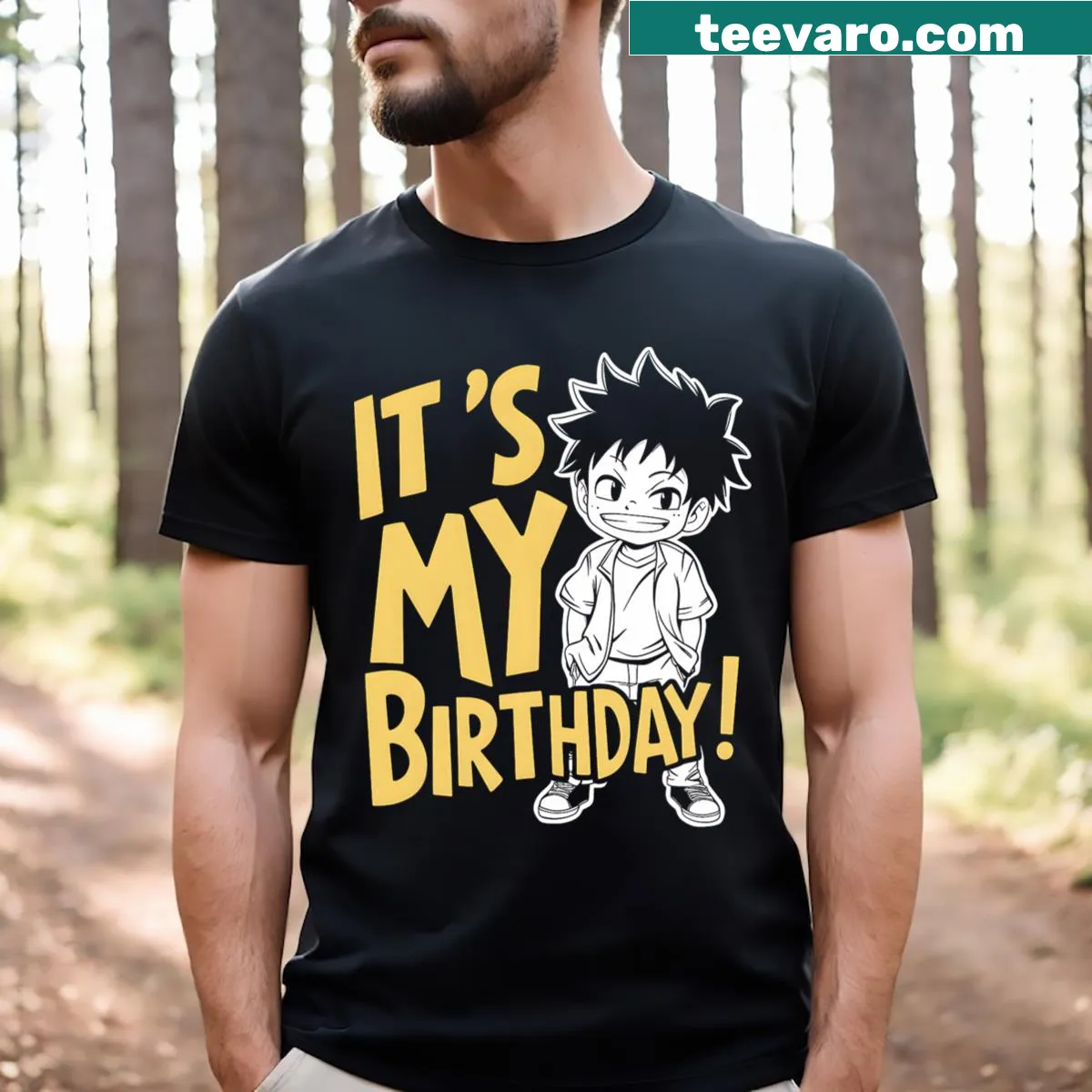 Kawaii anime boy graphic on a birthday shirt for kids — on a men's t-shirt