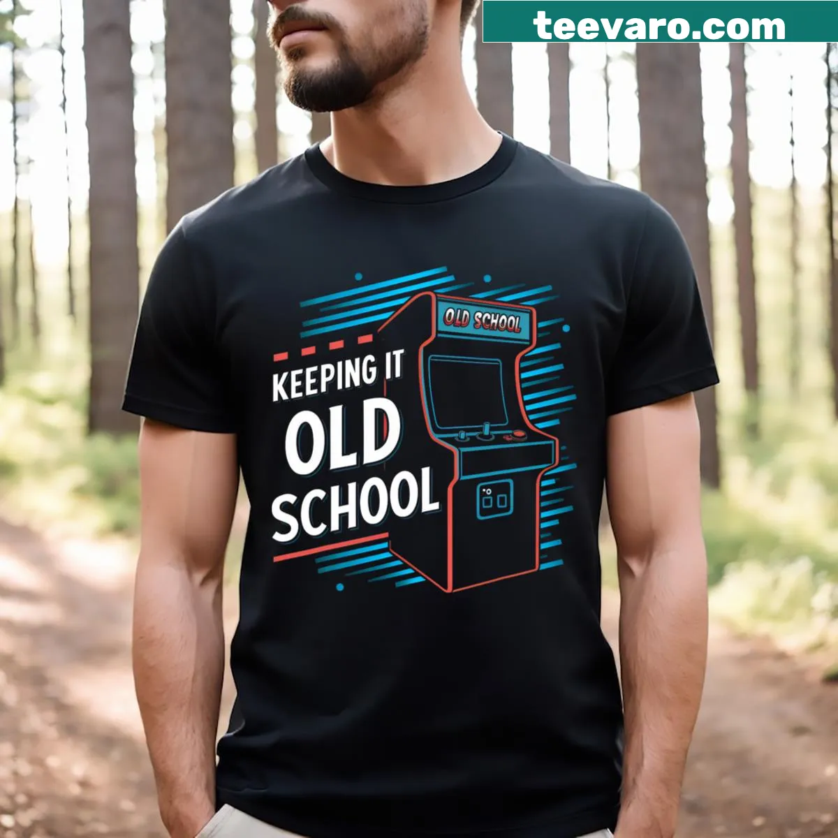 Vintage-style T-shirt celebrating classic arcade gaming — on a men's t-shirt