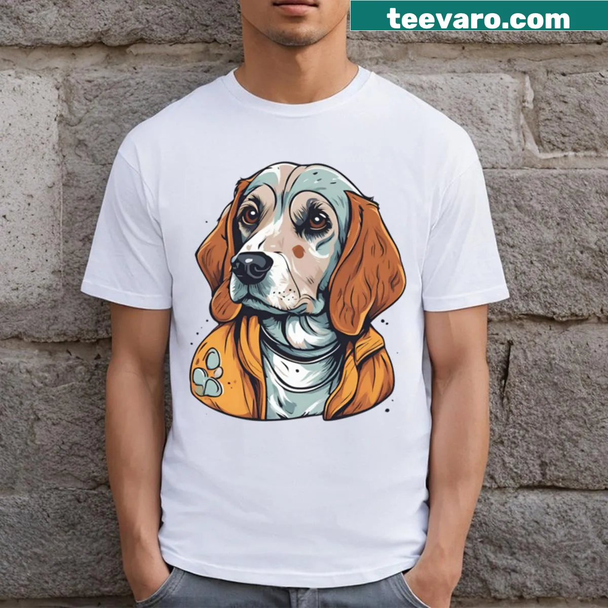 Simple t-shirt featuring a dog graphic and the word 'Nice' — on a men's t-shirt