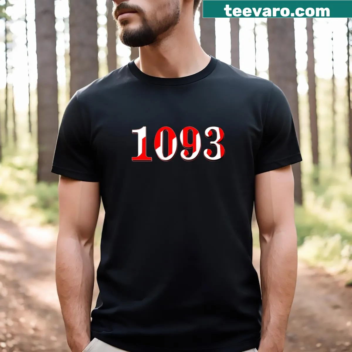 Stylish T-shirt featuring the number 1093 in a creative design — on a men's t-shirt