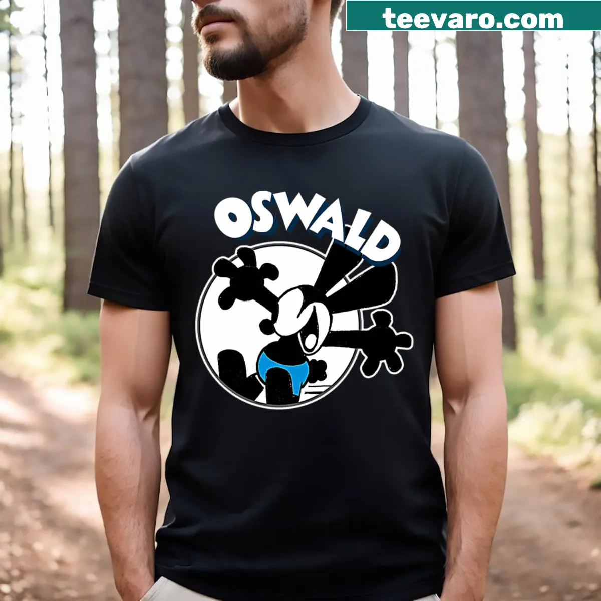 Vintage-style T-shirt featuring Oswald the Lucky Rabbit from 1927 — on a men's t-shirt