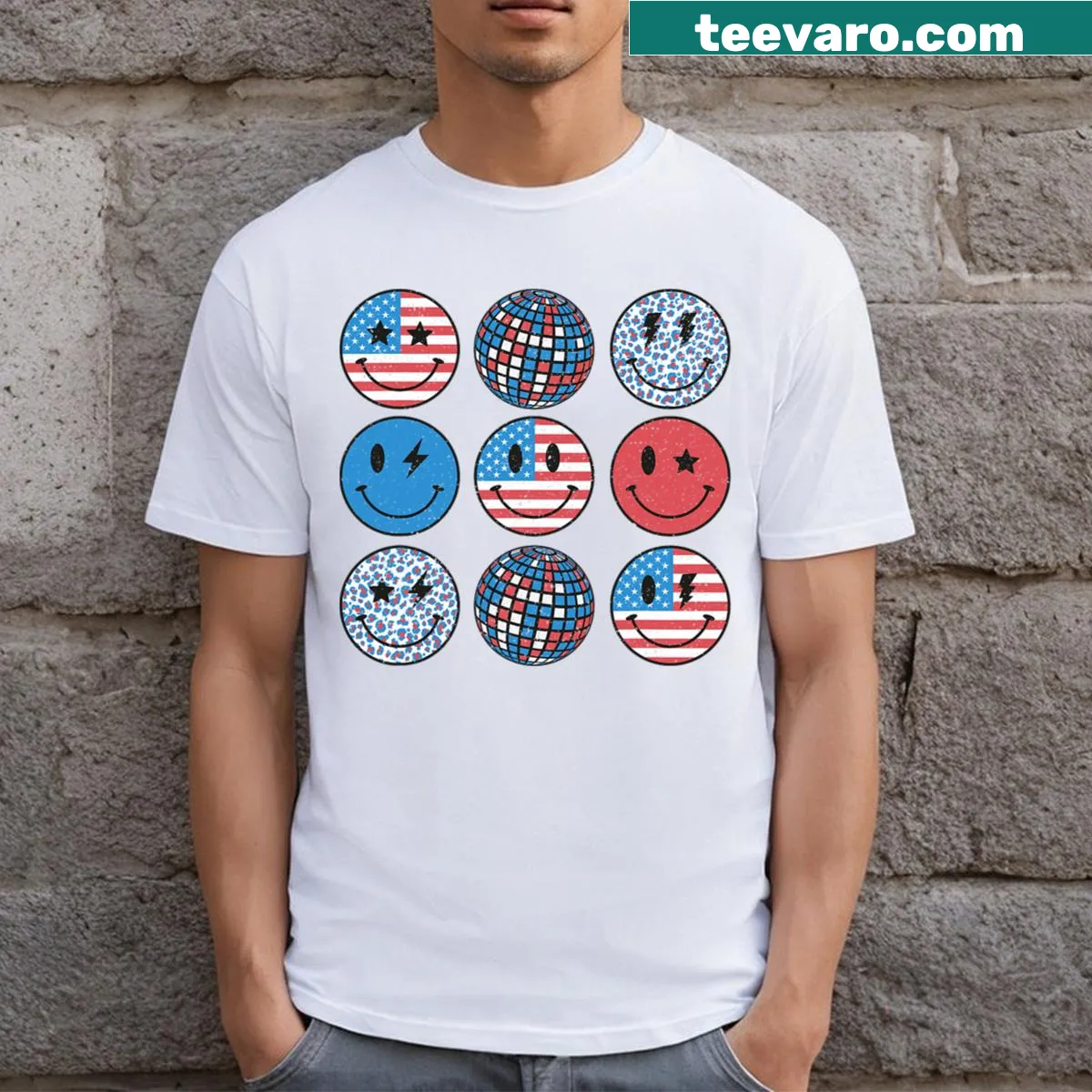 Preppy T-shirt with 'Party In The USA' text for Fourth of July — on a men's t-shirt