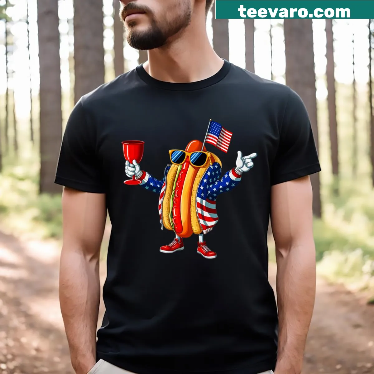 Funny hotdog design for 4th of July T-shirt — on a men's t-shirt