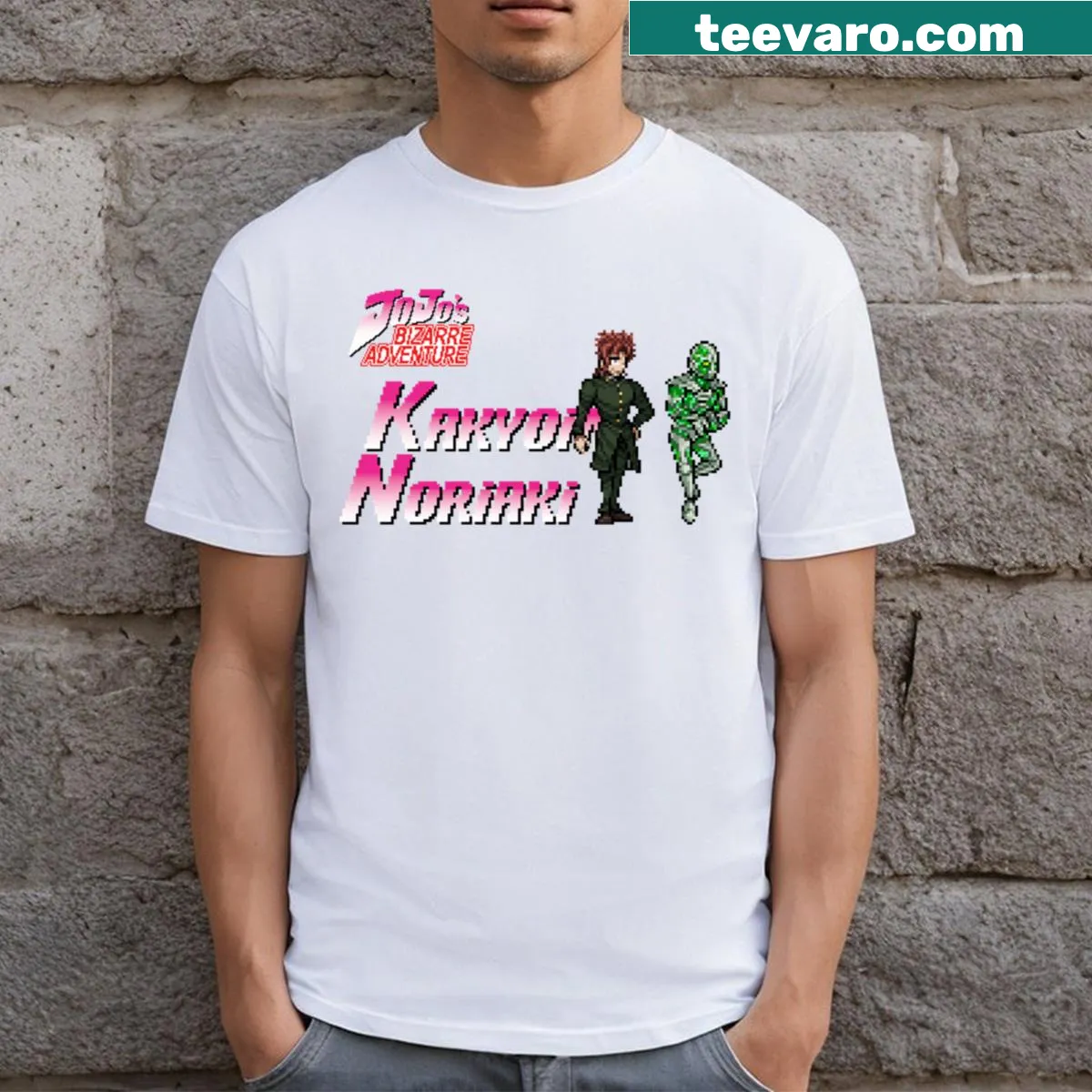 Pixel art design inspired by JJBA Part 5 on a T-shirt — on a men's t-shirt