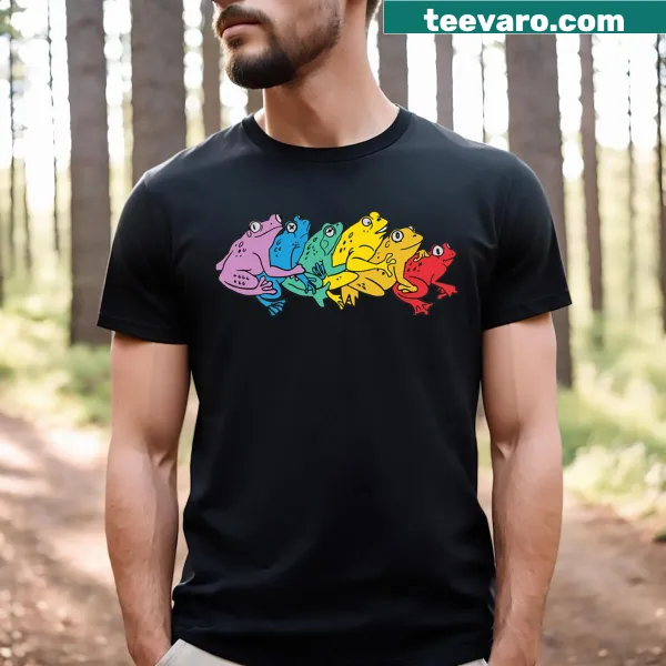 Cute rainbow frog graphic on an LGBTQ-themed t-shirt