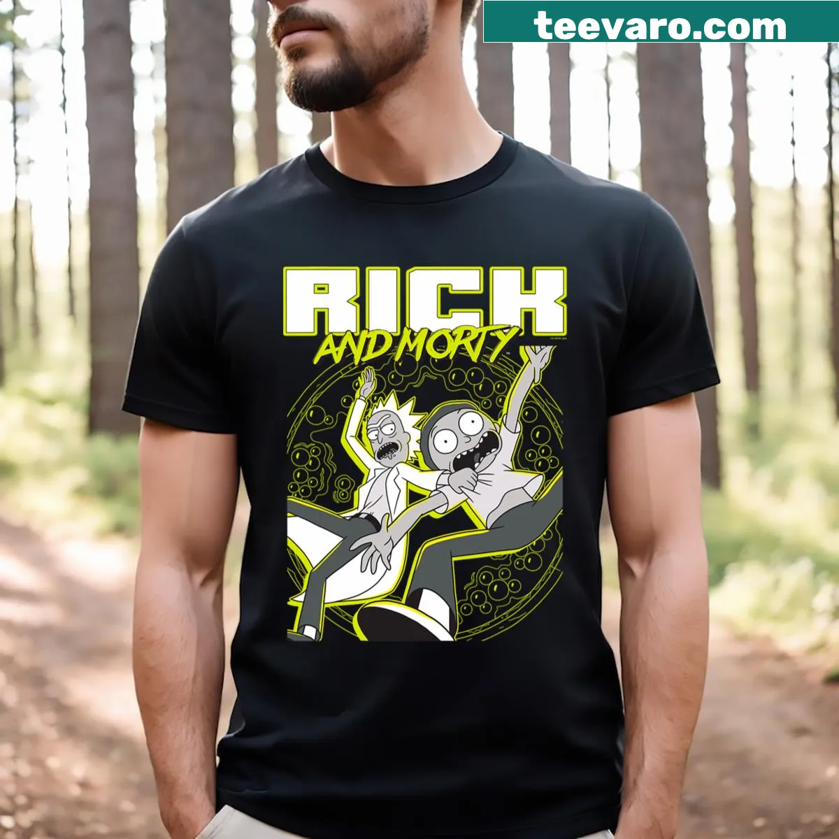 Rick And Morty themed funny graphic T-shirt for fans — on a men's t-shirt