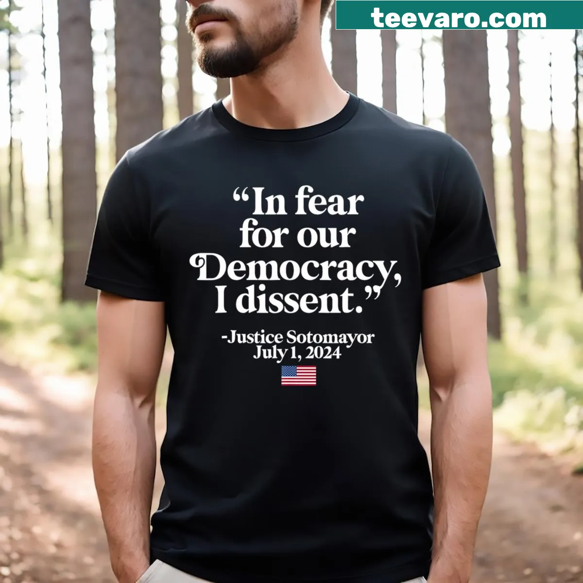 Graphic T-shirt featuring a statement on democracy and dissent — on a men's t-shirt