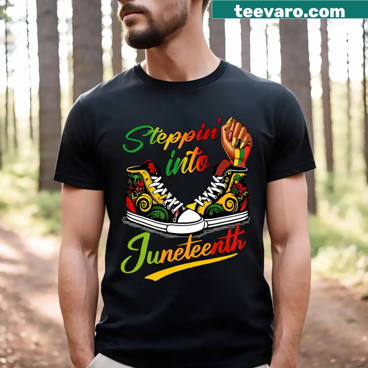 Illustrated afro woman in sneakers t-shirt for women — on a men's t-shirt