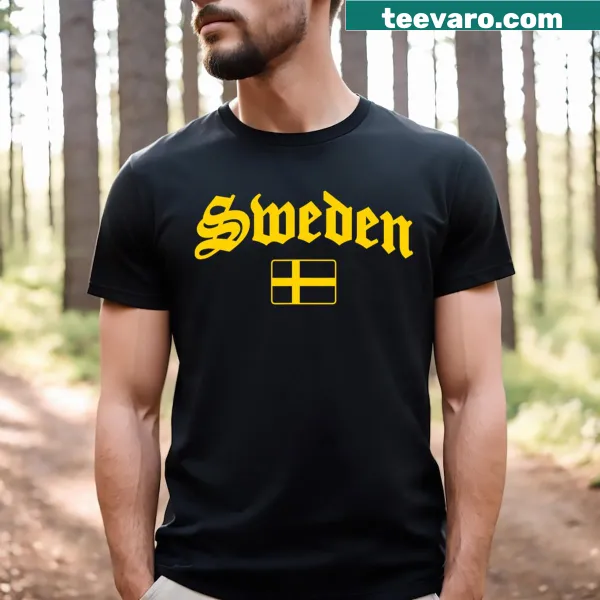 Cartoon t-shirt featuring the Swedish flag design