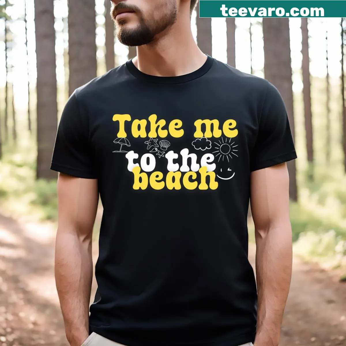Charming beach-themed t-shirt inviting seaside adventures — on a men's t-shirt