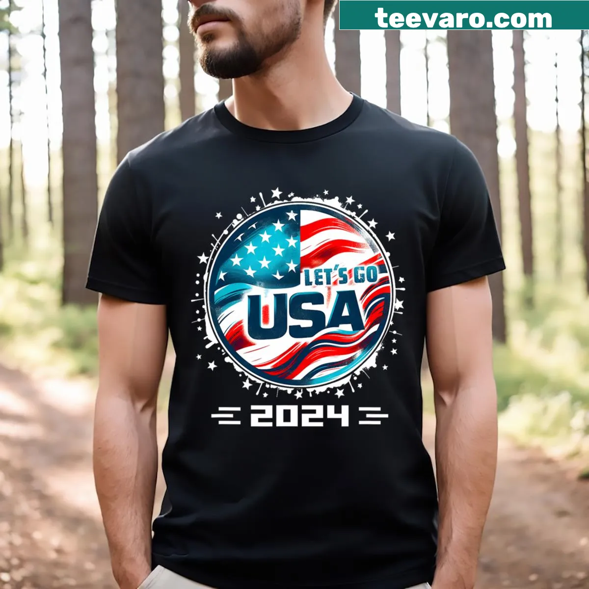Dynamic USA Team 2024 sports graphic t-shirt — on a men's t-shirt